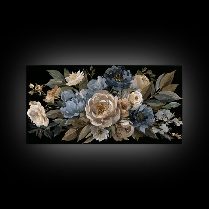 Moody Dark Background Bouquet for Formal Dining Canvas Print, Dining Room Art, Kitchen Wall Art, Dining Room Decor, Dining, DRA-2x1-55