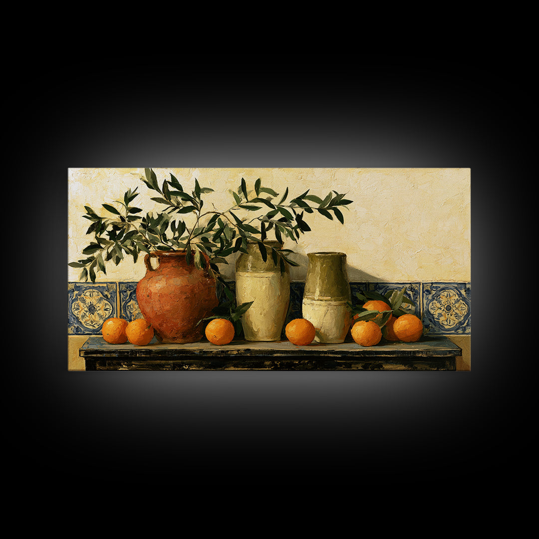 Mediterranean Olive Branch and Citrus Arrangement Canvas Print, Dining Room Art, Printable Wall Art, Dining Room Decor, Dining, DRA-2x1-56