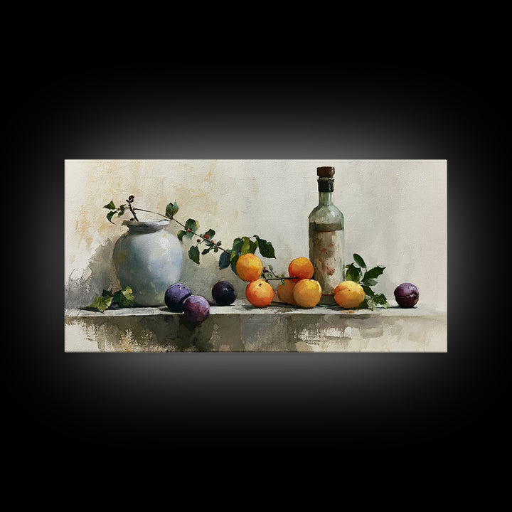 Peach and Plum Still Life Canvas Print, Dining Room Art, Canvas Wall Art, Dining Room Decor, Fine Art, Dining, Modern Wall Art, DRA-2x1-64