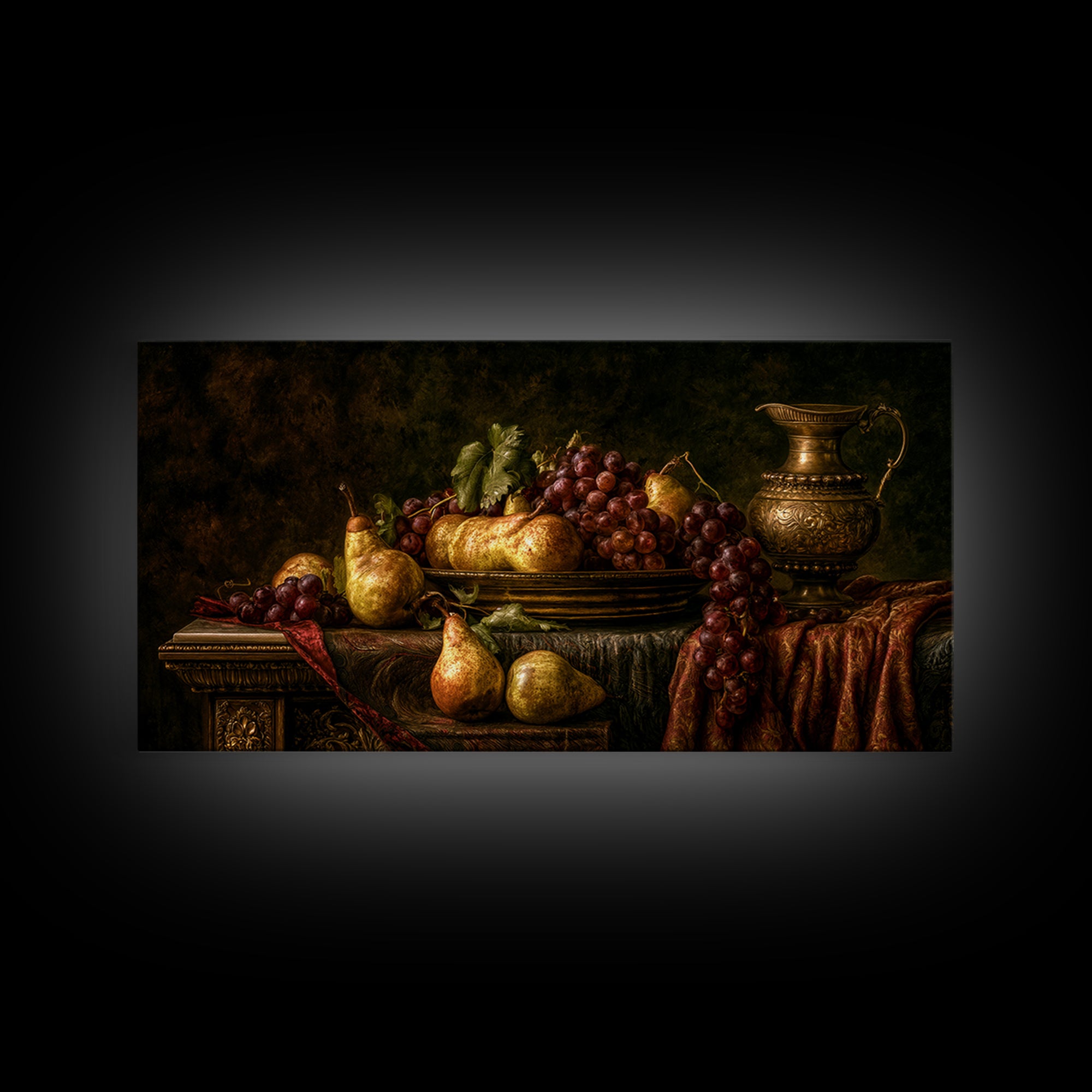 Classical Fruit Still Life Canvas Print, Dining Room Art, Large Wall Art, Dining Room Decor, Dining, Watercolor Painting, DRA-2x1-69