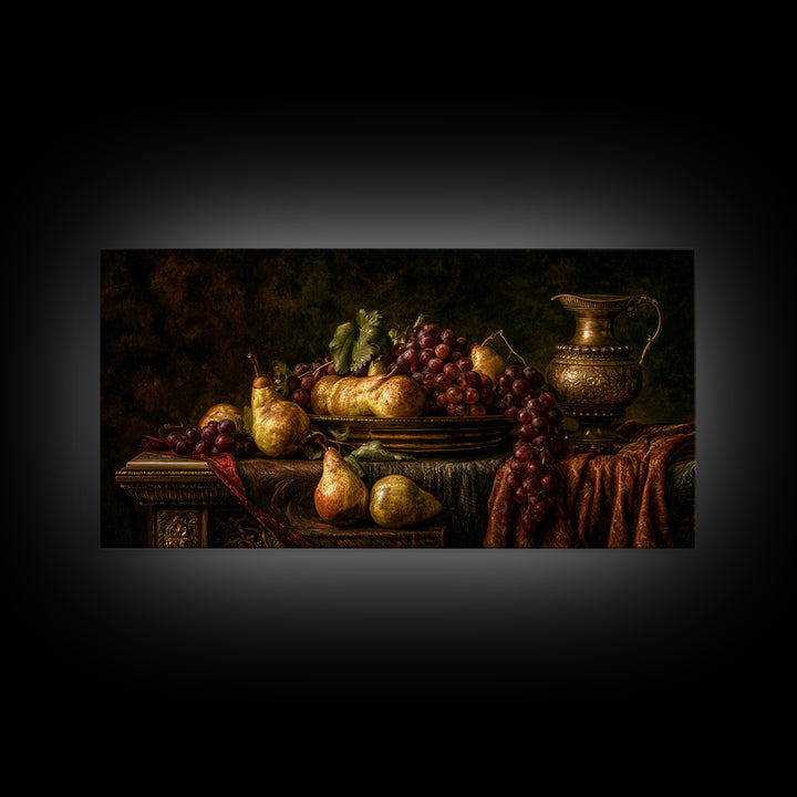 Classical Fruit Still Life Canvas Print, Dining Room Art, Large Wall Art, Dining Room Decor, Dining, Watercolor Painting, DRA-2x1-69