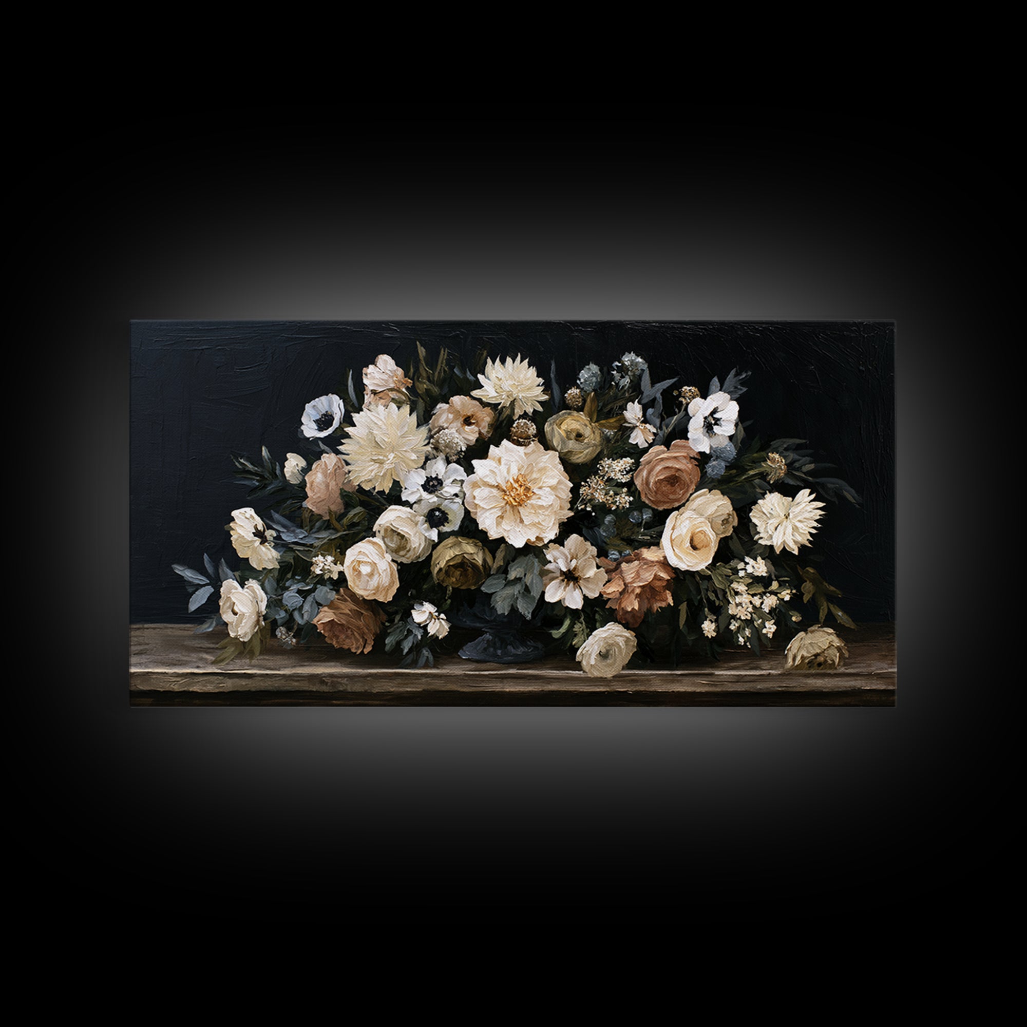 Moody Dark Background Bouquet for Formal Dining Canvas Print, Dining Room Art, Contemporary Art, Dining Room Decor, Dining, DRA-2x1-7