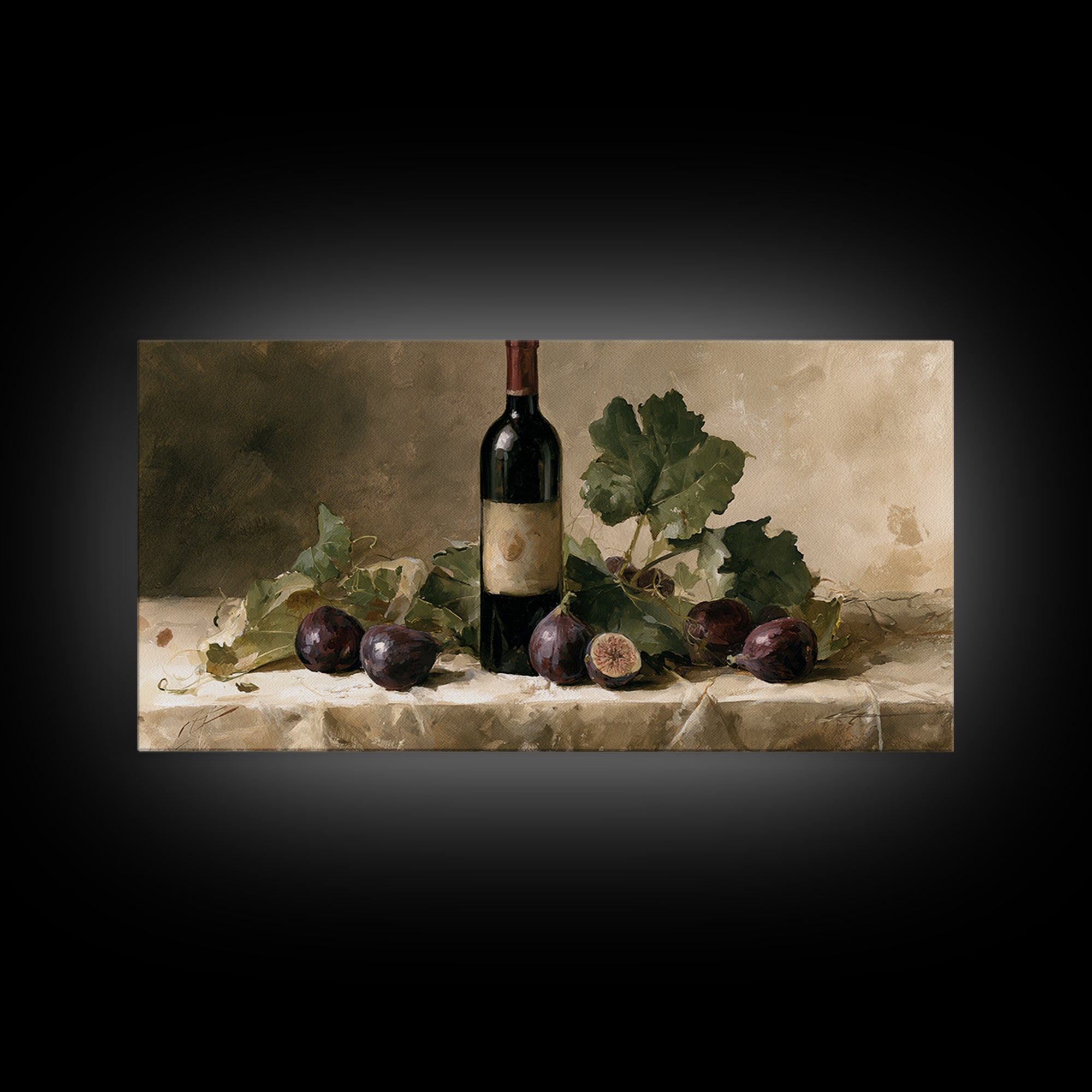 Wine Bottle and Figs on a Linen Canvas Print, Dining Room Art, Bedroom Wall Art, Dining Room Decor, Fine Art, Dining, DRA-2x1-71