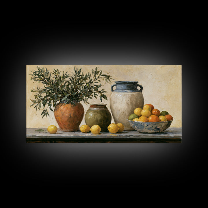 Mediterranean Olive Branch and Citrus Arrangement Canvas Print, Dining Room Art, Living Room Decor, Dining Room Decor, Dining, DRA-2x1-80