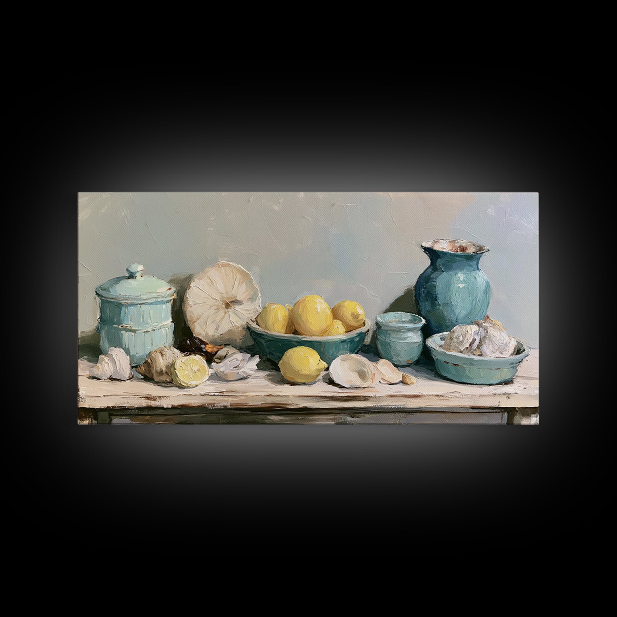 Shellfish and Lemon Still Life Framed Canvas Print, Dining Room Art, Abstract Wall Art, Dining Room Decor, Fine Art, Dining, DRA-2x1-84