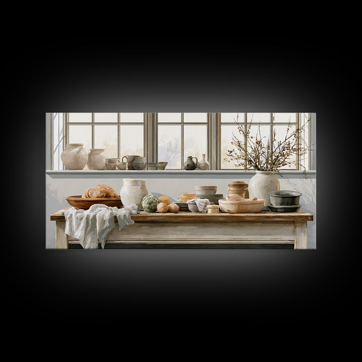 Sunlit Farmhouse Table Objects Without Room View Framed Canvas Print, Dining Room Art, Print, Dining Room Decor, Dining, DRA-2x1-85
