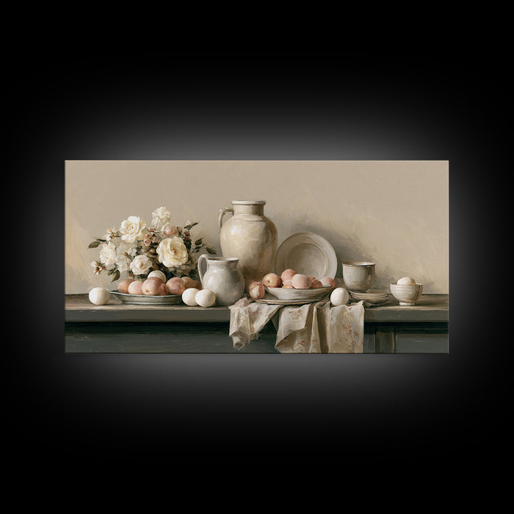 Classic Dutch Feast Arrangement Framed Canvas Print, Dining Room Art, Modern Wall Art, Dining Room Decor, Fine Art, Dining, DRA-2x1-87