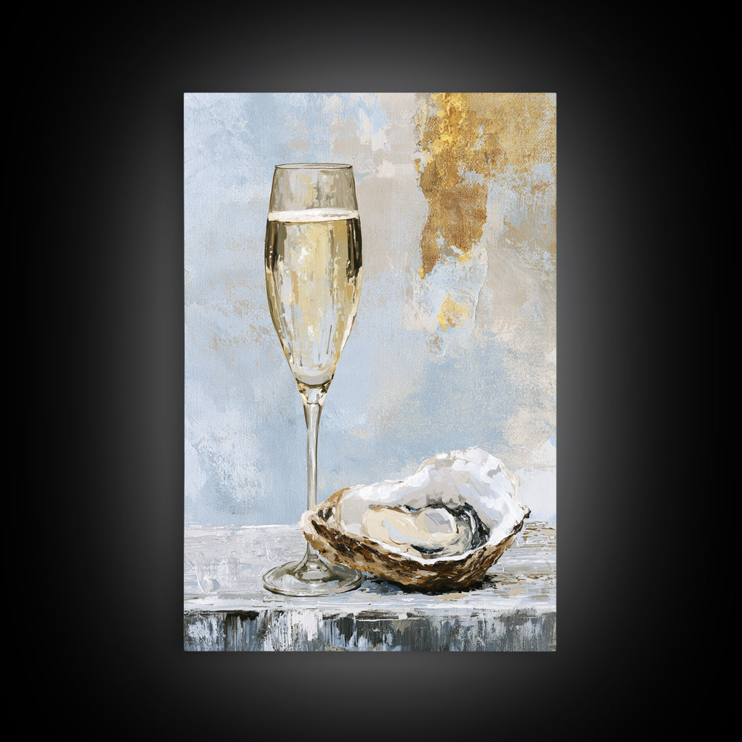 Elegant Oyster and Champagne Still Life Canvas Print, Dining Room Art, Bedroom Wall Art, Dining Room Decor, Fine Art, Dining, DRA-2x3-15