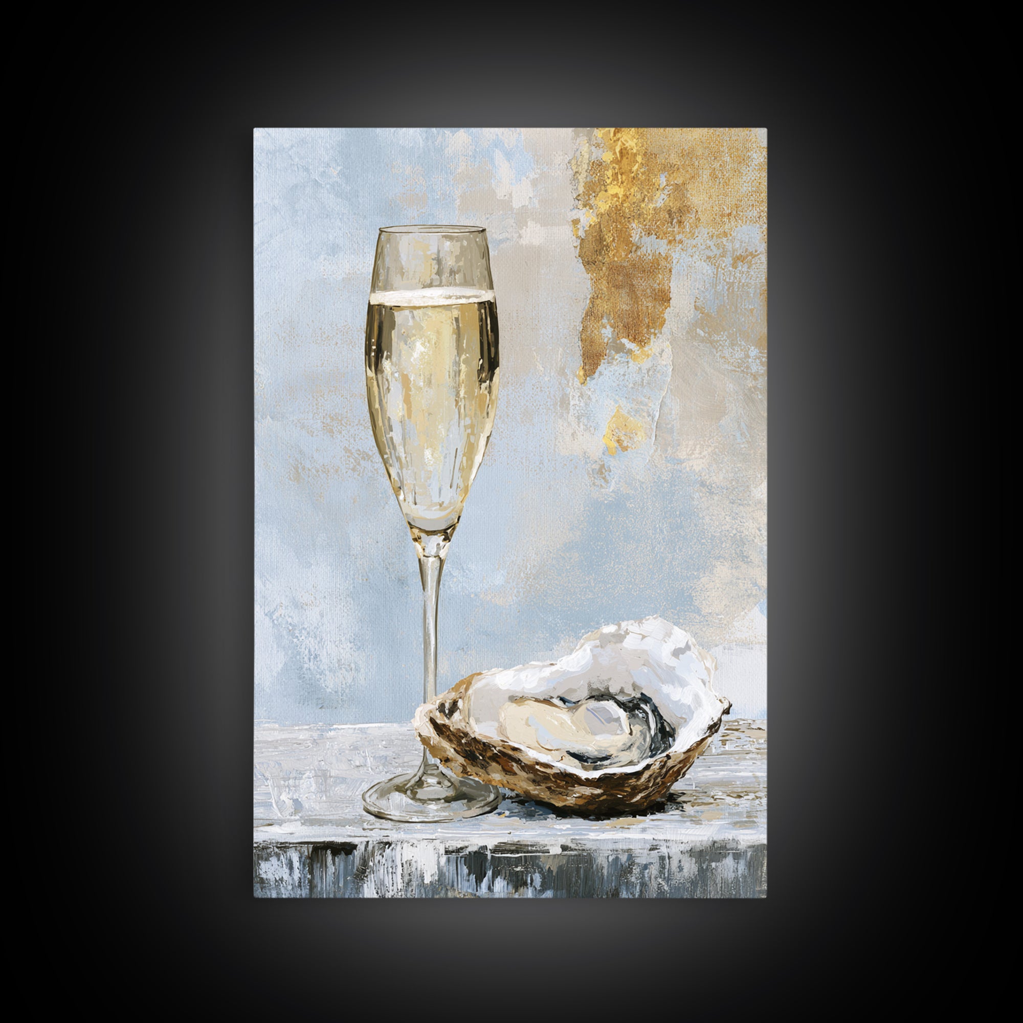 Elegant Oyster and Champagne Still Life Canvas Print, Dining Room Art, Bedroom Wall Art, Dining Room Decor, Fine Art, Dining, DRA-2x3-15