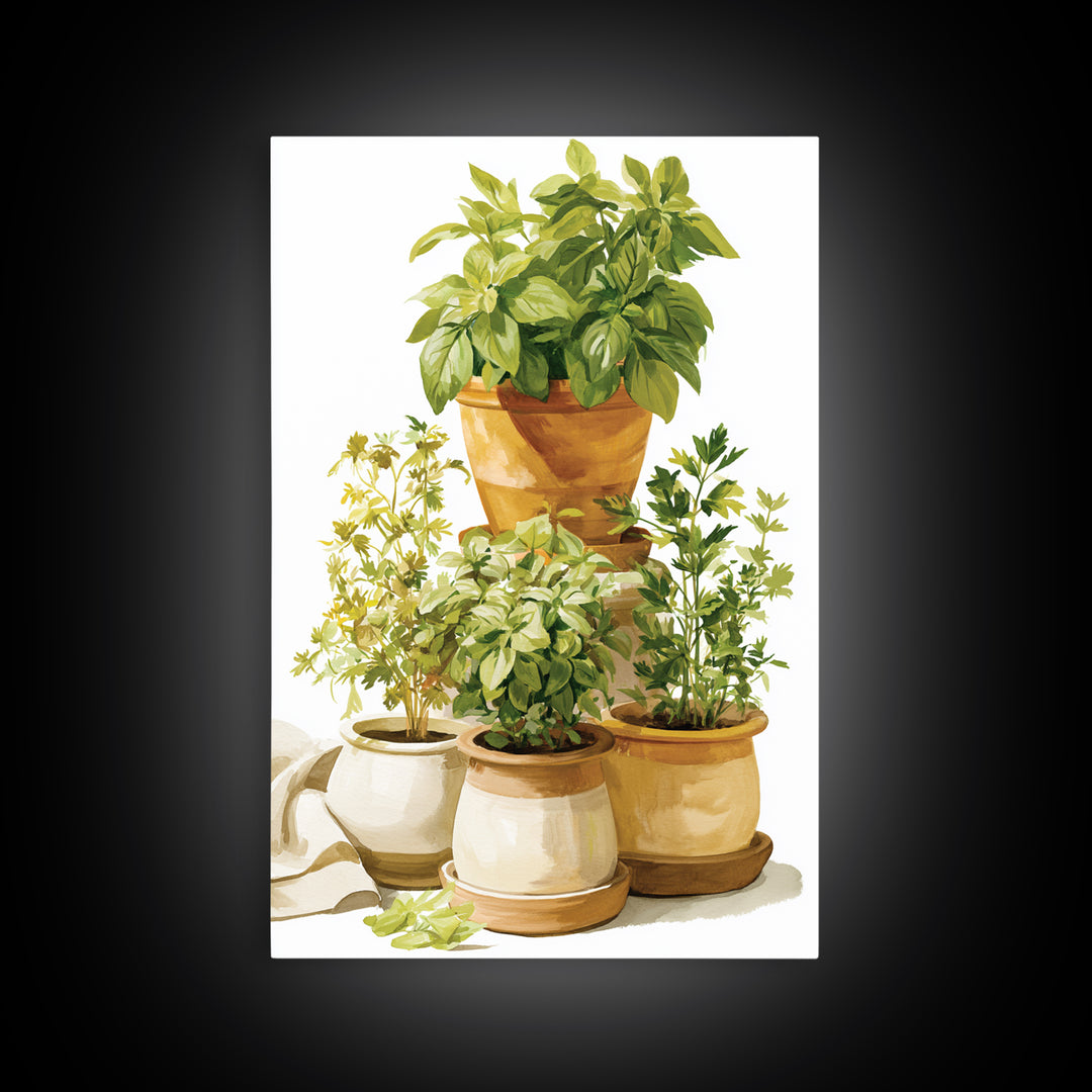 Modern Kitchen Herbs Framed Canvas Print, Dining Room Art, Textured Painting, Dining Room Decor, Abstract Art, Dining, DRA-2x3-17