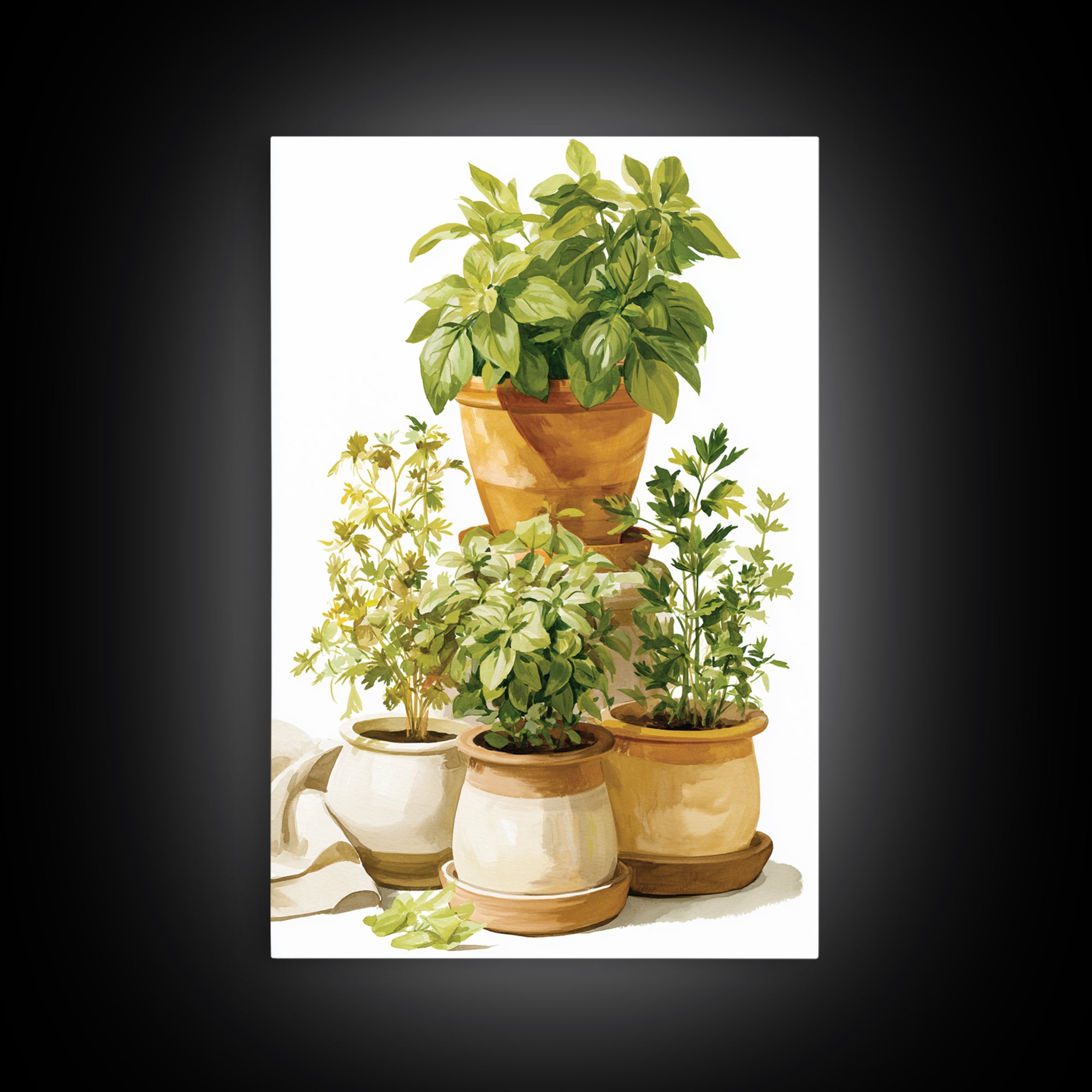 Modern Kitchen Herbs Framed Canvas Print, Dining Room Art, Textured Painting, Dining Room Decor, Abstract Art, Dining, DRA-2x3-17