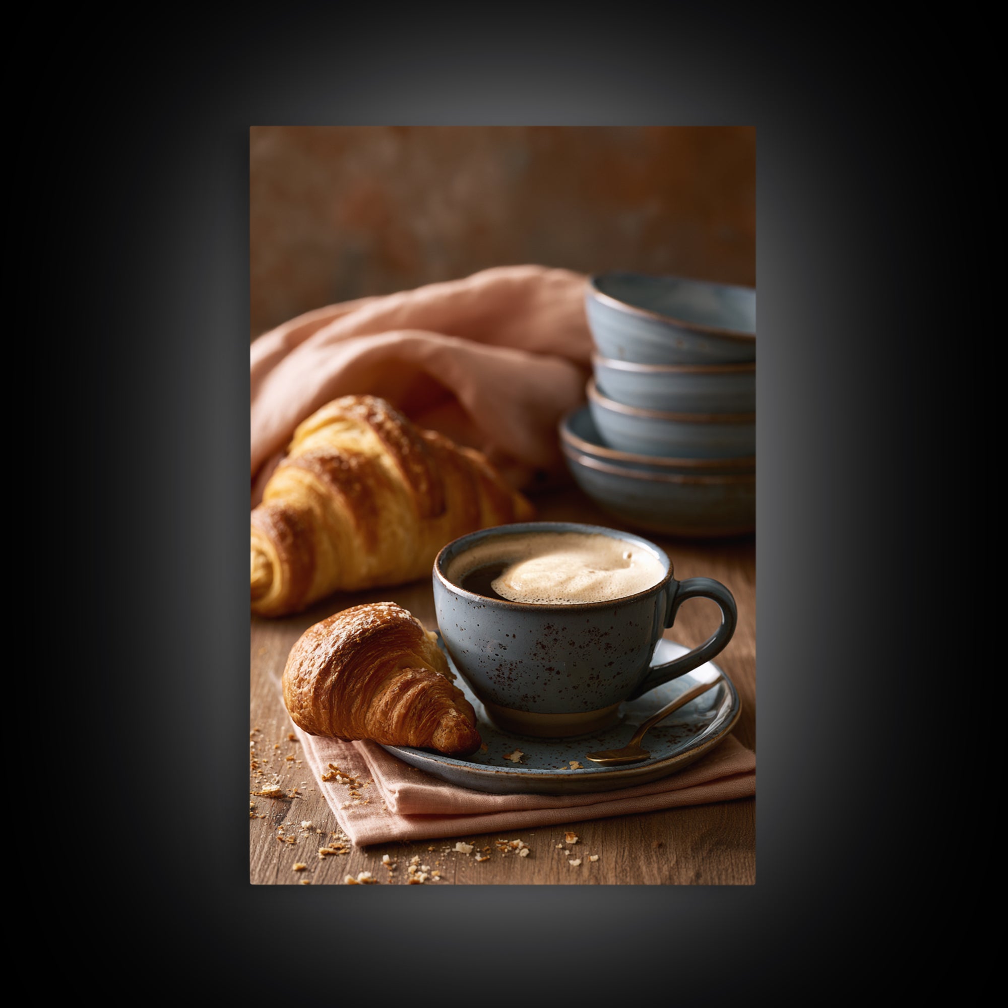 Coffee and Pastry Scene for Breakfast Nook Framed Canvas Print, Dining Room Art, Statement Artwork, Dining Room Decor, Dining, DRA-2x3-22