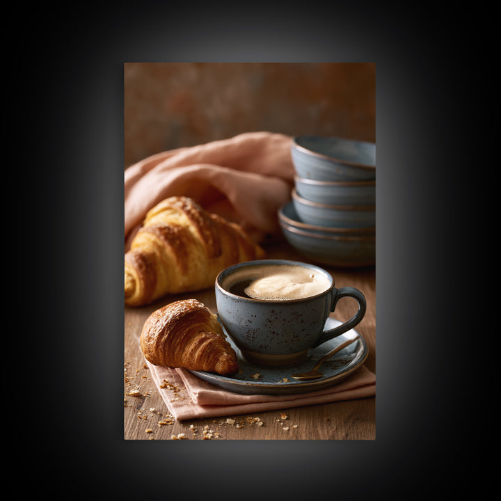 Coffee and Pastry Scene for Breakfast Nook Framed Canvas Print, Dining Room Art, Statement Artwork, Dining Room Decor, Dining, DRA-2x3-22