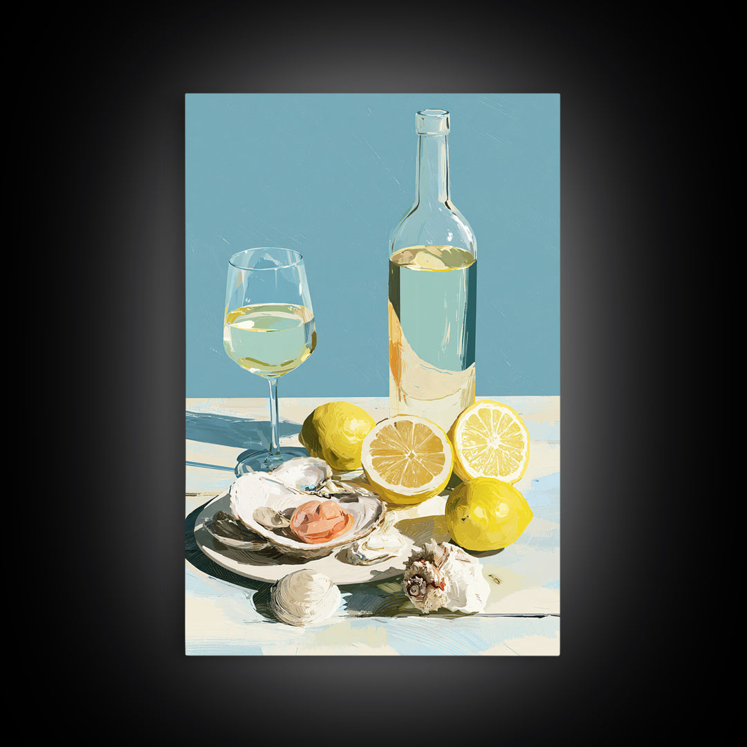 Shellfish and Lemon Still Life Framed Canvas Print, Dining Room Art, Living Room Decor, Dining Room Decor, Fine Art, Dining, DRA-2x3-24