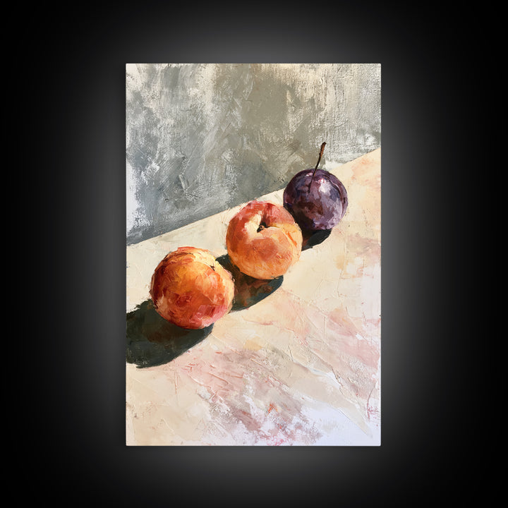Peach and Plum Still Life Framed Canvas Print, Dining Room Art, Large Wall Art, Dining Room Decor, Dining, Watercolor Painting, DRA-2x3-28