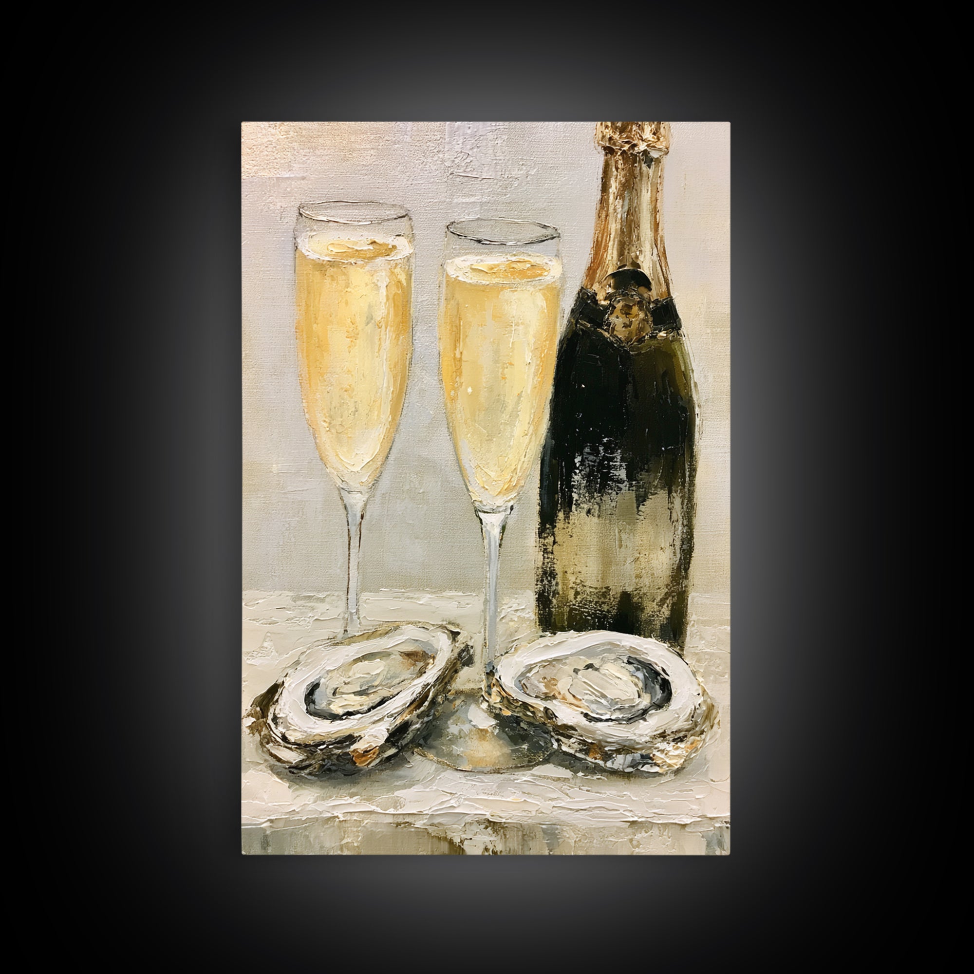 Elegant Oyster and Champagne Still Life Canvas Print, Dining Room Art, Wall Decor, Dining Room Decor, Fine Art, Dining, DRA-2x3-39