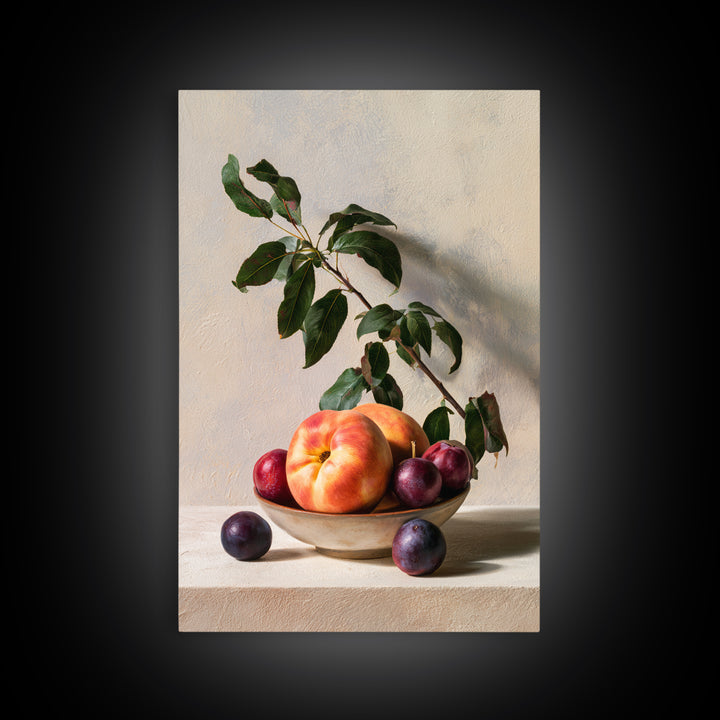 Peach and Plum Still Life Framed Canvas Print, Dining Room Art, Kitchen Prints, Dining Room Decor, Fine Art, Dining, Art Print, DRA-2x3-4