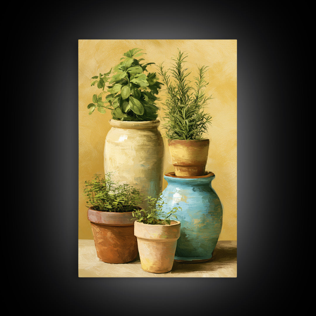 Modern Kitchen Herbs Framed Canvas Print, Dining Room Art, Textured Painting, Dining Room Decor, Abstract Art, Dining, DRA-2x3-41