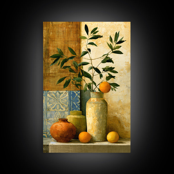 Mediterranean Olive Branch and Citrus Arrangement Canvas Print, Dining Room Art, Bedroom Wall Art, Dining Room Decor, Dining, DRA-2x3-44