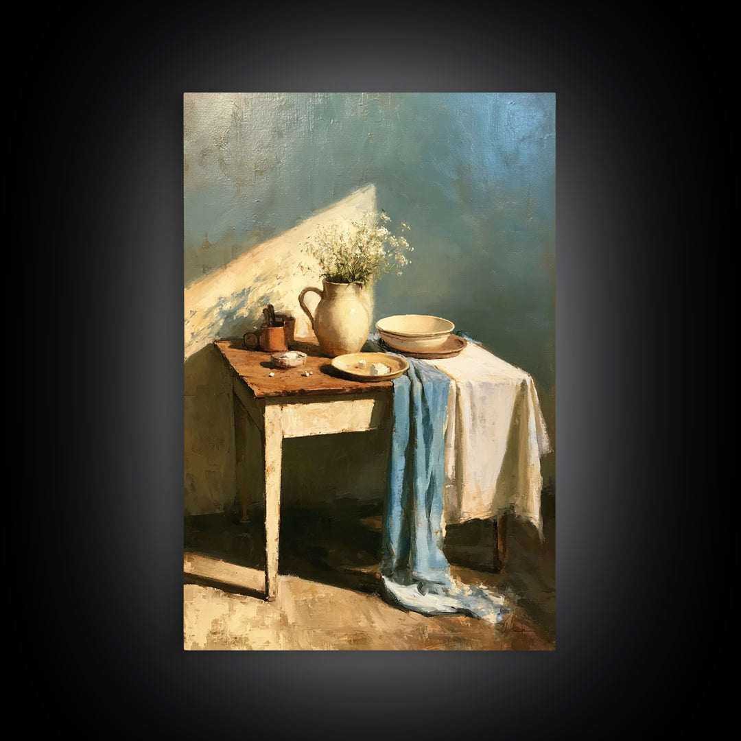 Sunlit Farmhouse Table Objects Without Room View Canvas Print, Dining Room Art, Minimalist Decor, Dining Room Decor, Dining, DRA-2x3-49