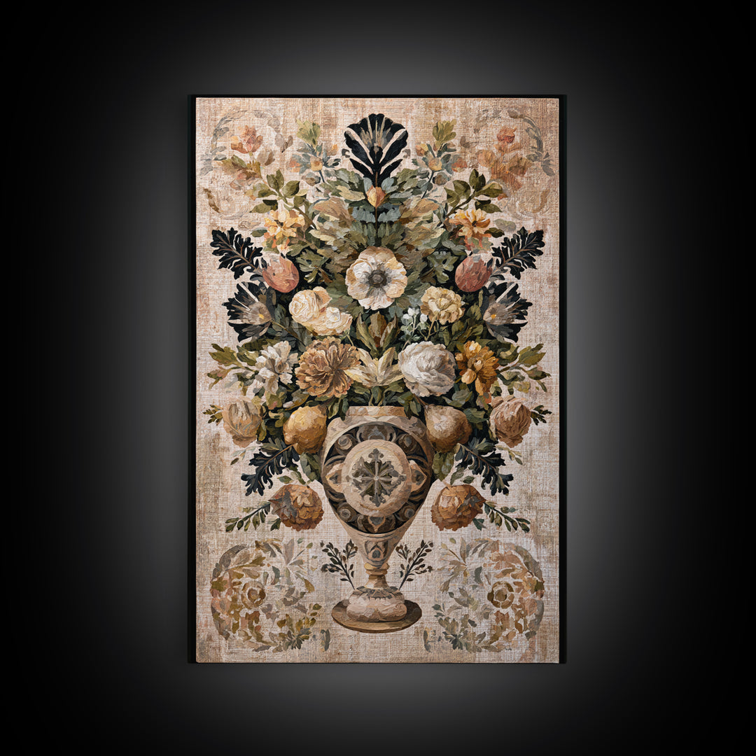 Classic Dutch Feast Arrangement Framed Canvas Print, Dining Room Art, Food Art, Dining Room Decor, Oil Painting, Dining, DRA-2x3-51