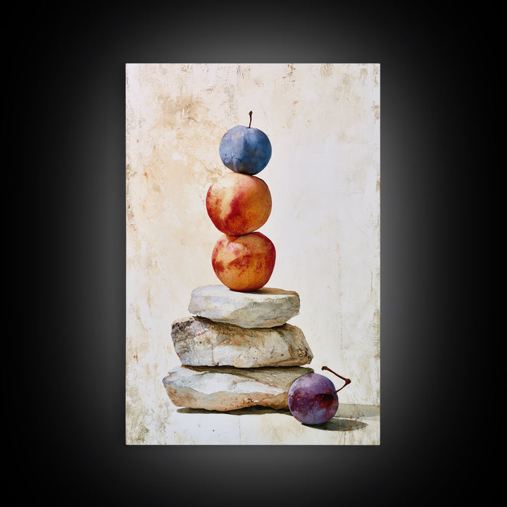 Peach and Plum Still Life Framed Canvas Print, Dining Room Art, Trendy Wall Art, Dining Room Decor, Fine Art, Dining, DRA-2x3-52