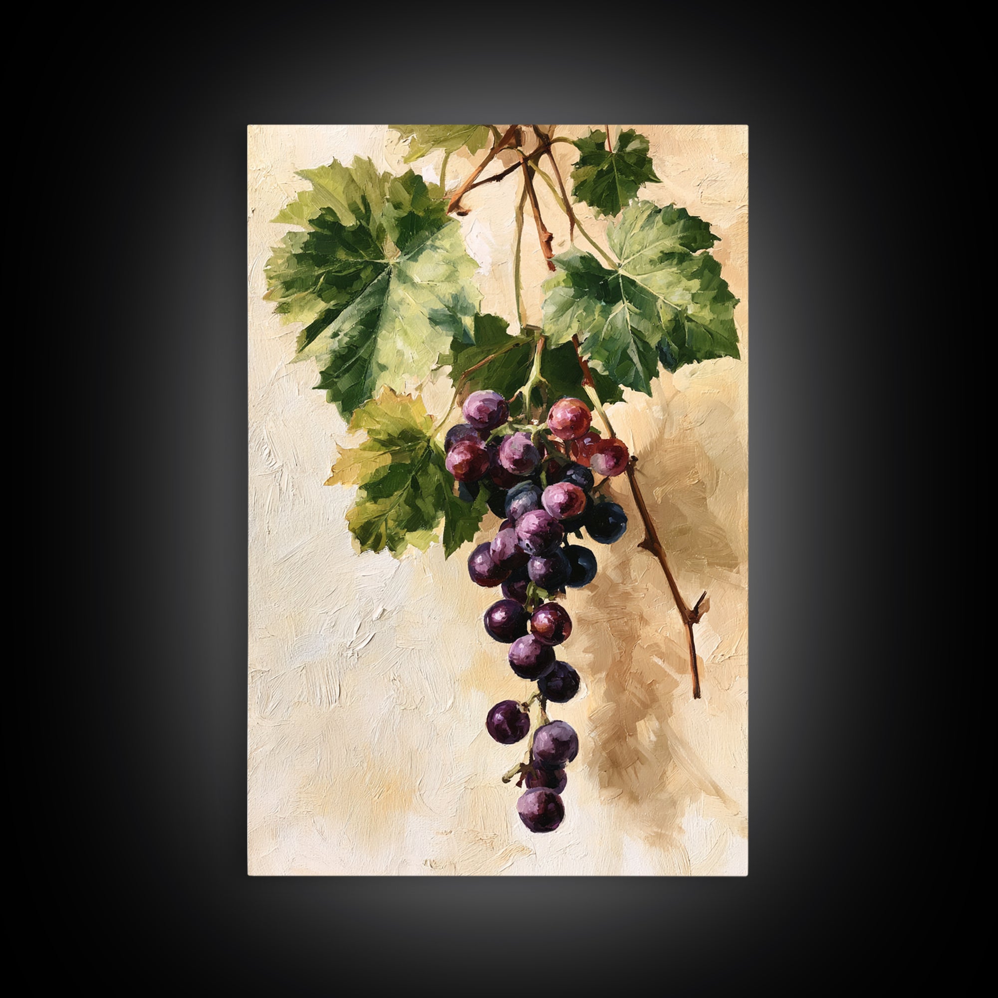 Botanical Grapevine with Leaves and Fruit Canvas Print, Dining Room Art, Contemporary Art, Dining Room Decor, Dining, DRA-2x3-53