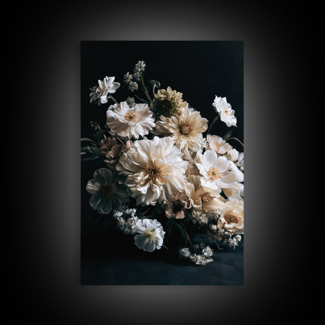 Moody Dark Background Bouquet for Formal Dining Canvas Print, Dining Room Art, Luxury Decor, Dining Room Decor, Dining, DRA-2x3-67