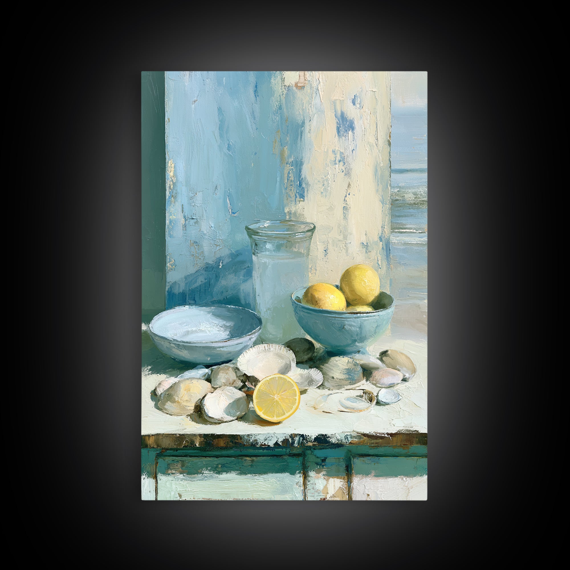 Shellfish and Lemon Still Life Canvas Print, Dining Room Art, Neutral Decor, Dining Room Decor, Oil Painting, Dining, DRA-2x3-72