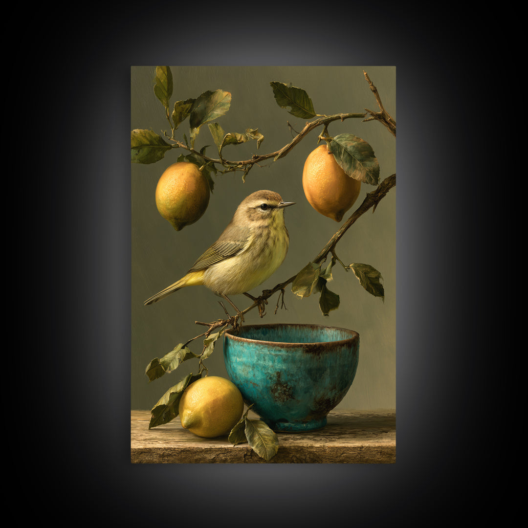 Italian Lemon Branch Framed Canvas Print, Dining Room Art, Abstract Art, Dining Room Decor, Oil Painting, Dining, DRA-2x3-85