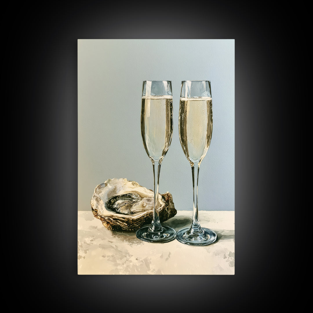 Elegant Oyster and Champagne Still Life Framed Canvas Print, Dining Room Art, Printable Wall Art, Dining Room Decor, Dining, DRA-2x3-87
