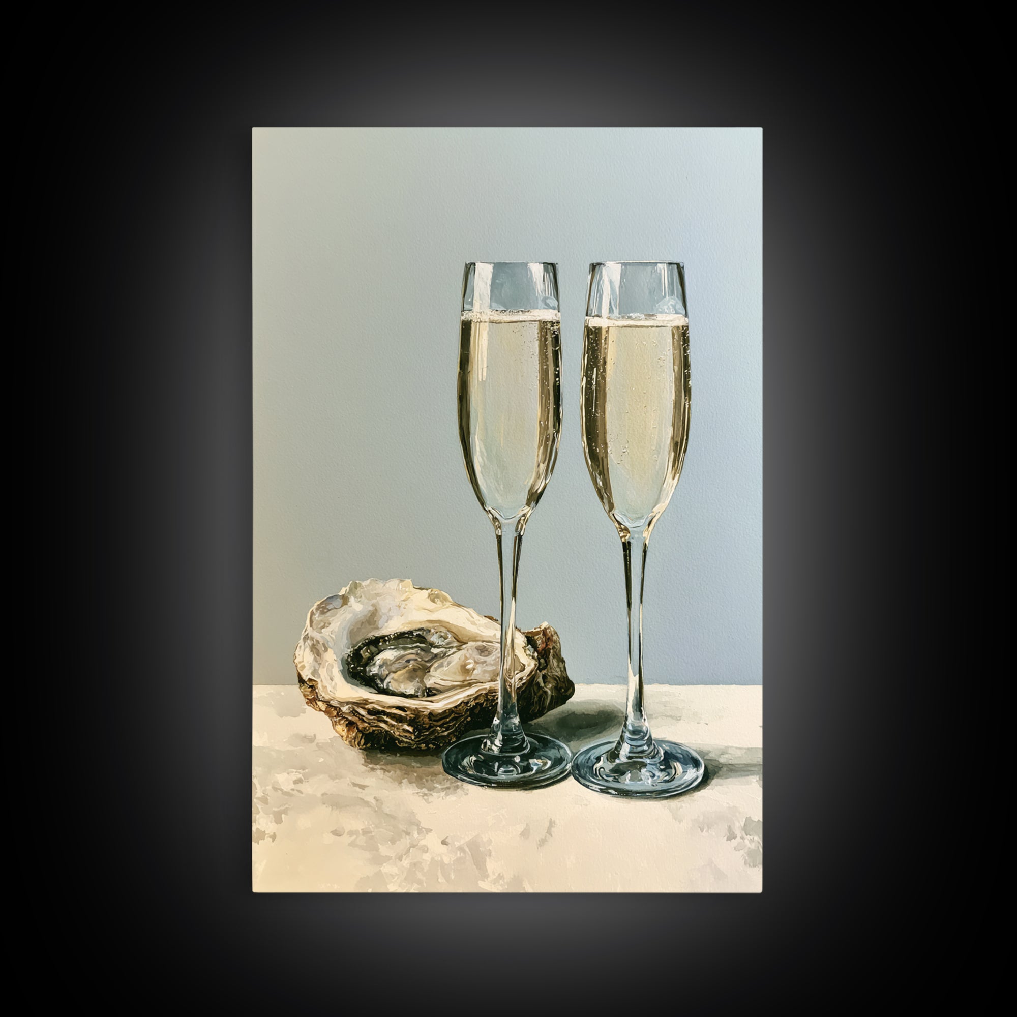 Elegant Oyster and Champagne Still Life Framed Canvas Print, Dining Room Art, Printable Wall Art, Dining Room Decor, Dining, DRA-2x3-87