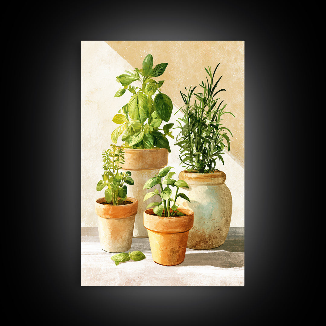 Modern Kitchen Herbs Framed Canvas Print, Dining Room Art, Canvas Art, Dining Room Decor, Watercolor Art, Dining, DRA-2x3-89