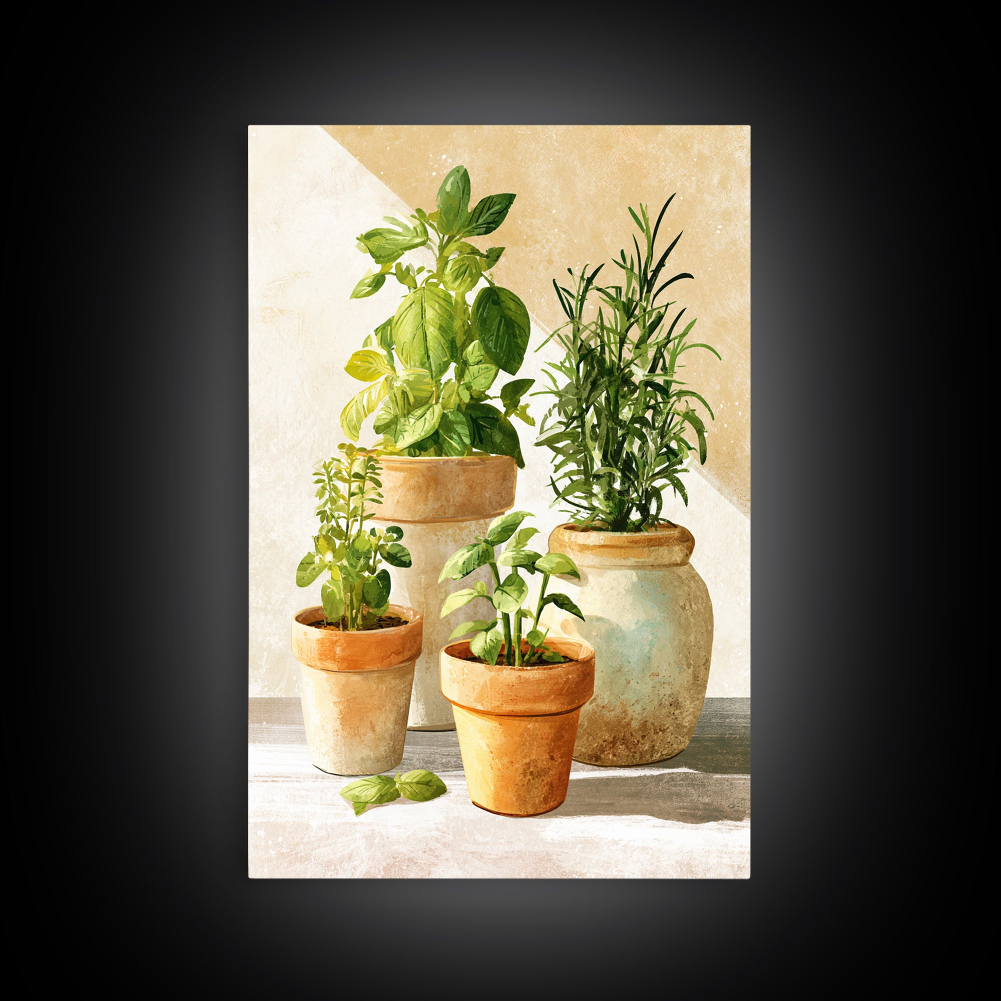 Modern Kitchen Herbs Framed Canvas Print, Dining Room Art, Canvas Art, Dining Room Decor, Watercolor Art, Dining, DRA-2x3-89