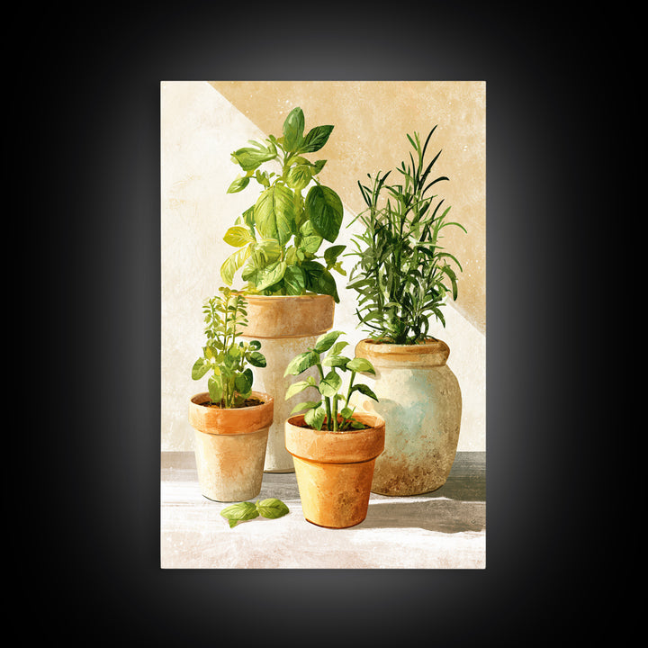 Modern Kitchen Herbs Framed Canvas Print, Dining Room Art, Canvas Art, Dining Room Decor, Watercolor Art, Dining, DRA-2x3-89