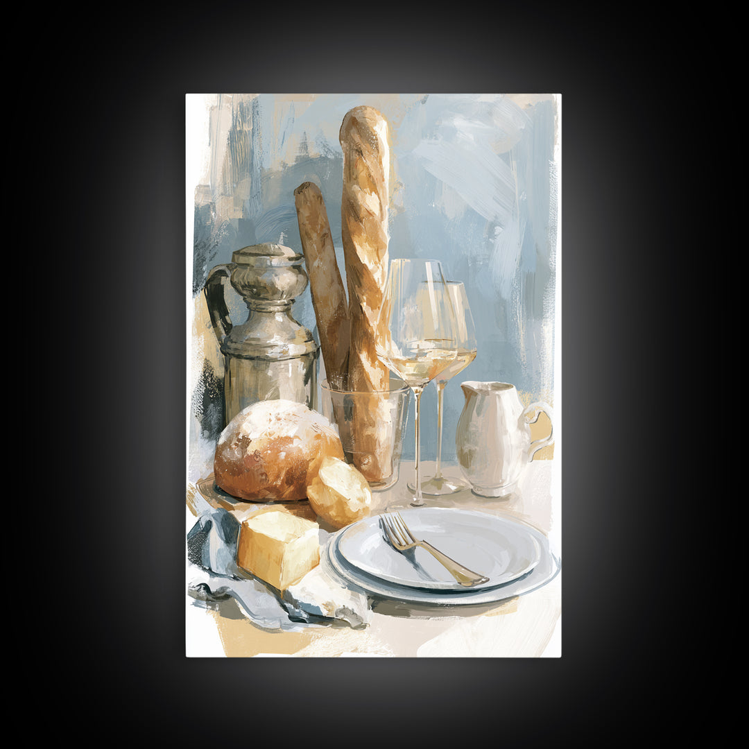 French Bistro Food Illustration Without Text Framed Canvas Print, Dining Room Art, Home Decor, Dining Room Decor, Dining, DRA-2x3-90