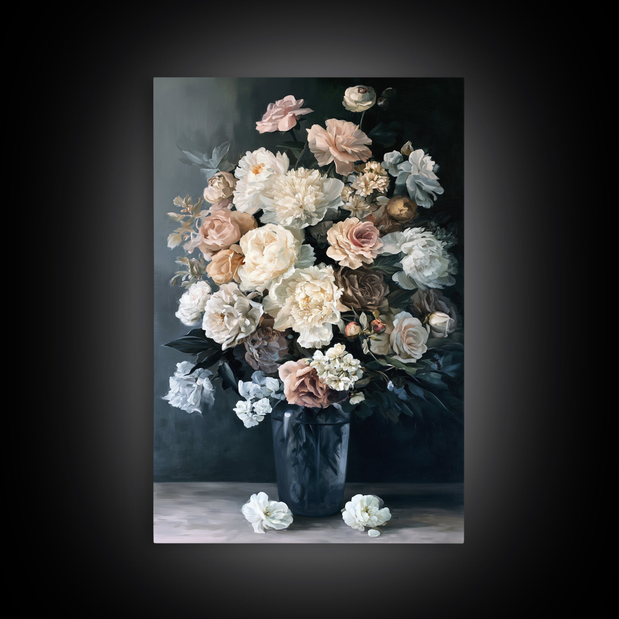Moody Dark Background Bouquet for Formal Dining Canvas Print, Dining Room Art, Large Wall Art, Dining Room Decor, Dining, DRA-2x3-91