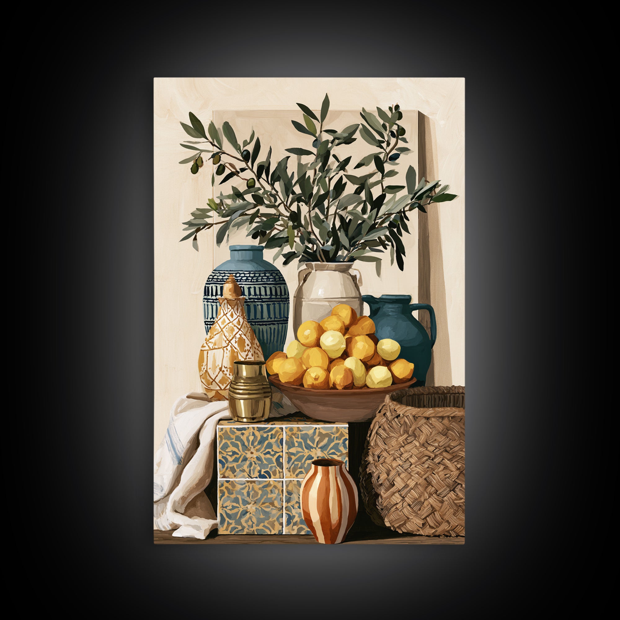Mediterranean Olive Branch and Citrus Arrangement Canvas Print, Dining Room Art, 3 Piece Wall Art, Dining Room Decor, Dining, DRA-2x3-92