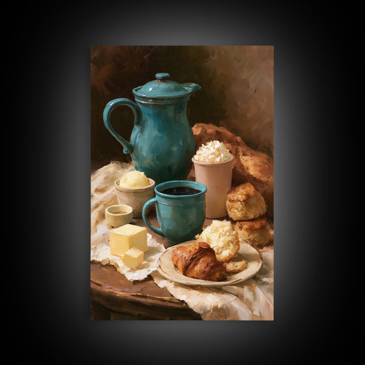 Coffee and Pastry Scene for Breakfast Nook Framed Canvas Print, Dining Room Art, Fall Decor, Dining Room Decor, Dining, DRA-2x3-94