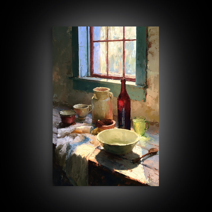 Sunlit Farmhouse Table Objects Without Room View Canvas Print, Dining Room Art, Printable Wall Art, Dining Room Decor, Dining, DRA-2x3-97
