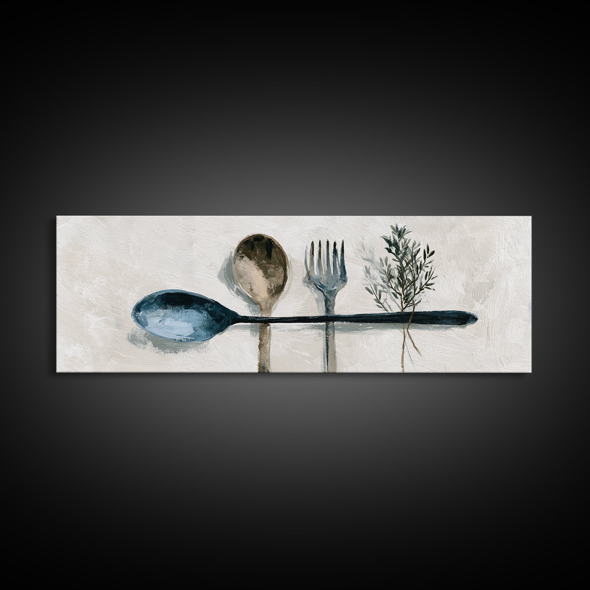 Minimal Fork Spoon and Herb Composition Canvas Print, Dining Room Art, Coastal Wall Art, Dining Room Decor, Fine Art, Dining, DRA-3x1-14