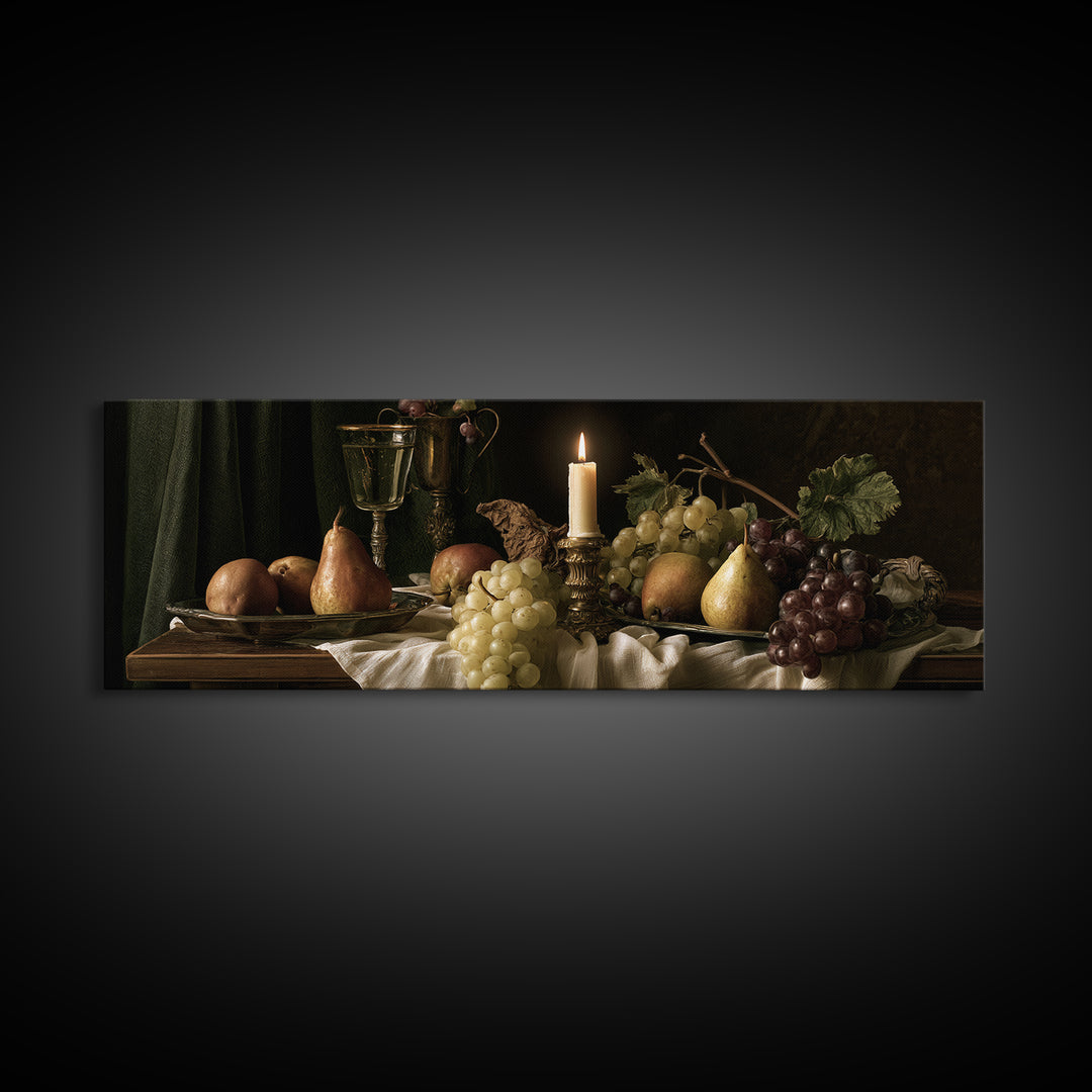 Classical Fruit Still Life Framed Canvas Print, Dining Room Art, Kitchen Wall Art, Dining Room Decor, Fine Art, Dining, DRA-3x1-17