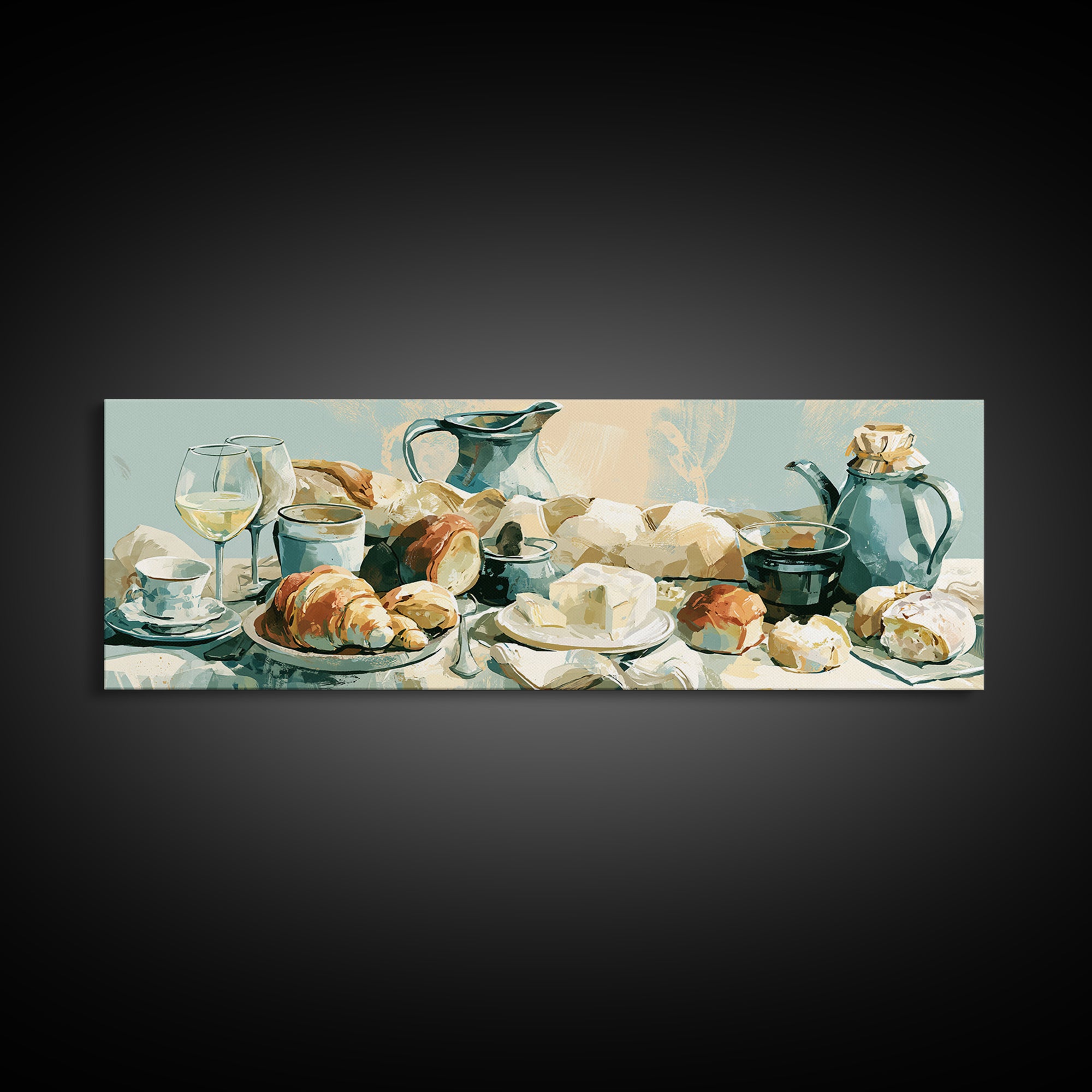 French Bistro Food Illustration Without Text Framed Canvas Print, Dining Room Art, Wall Art, Dining Room Decor, Dining, DRA-3x1-2