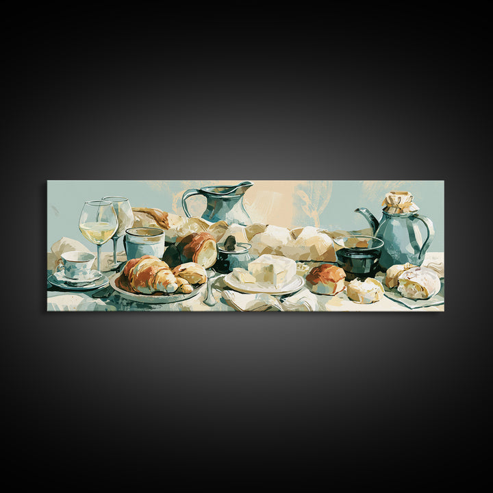 French Bistro Food Illustration Without Text Framed Canvas Print, Dining Room Art, Wall Art, Dining Room Decor, Dining, DRA-3x1-2