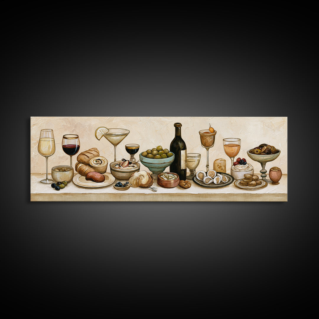 French Bistro Food Illustration Without Text Canvas Print, Dining Room Art, Canvas Wall Art, Dining Room Decor, Watercolor Art, DRA-3x1-26