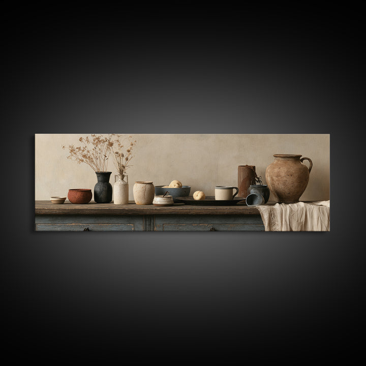 Sunlit Farmhouse Table Objects Without Room View Canvas Print, Dining Room Art, Bedroom Decor, Dining Room Decor, Dining, DRA-3x1-33