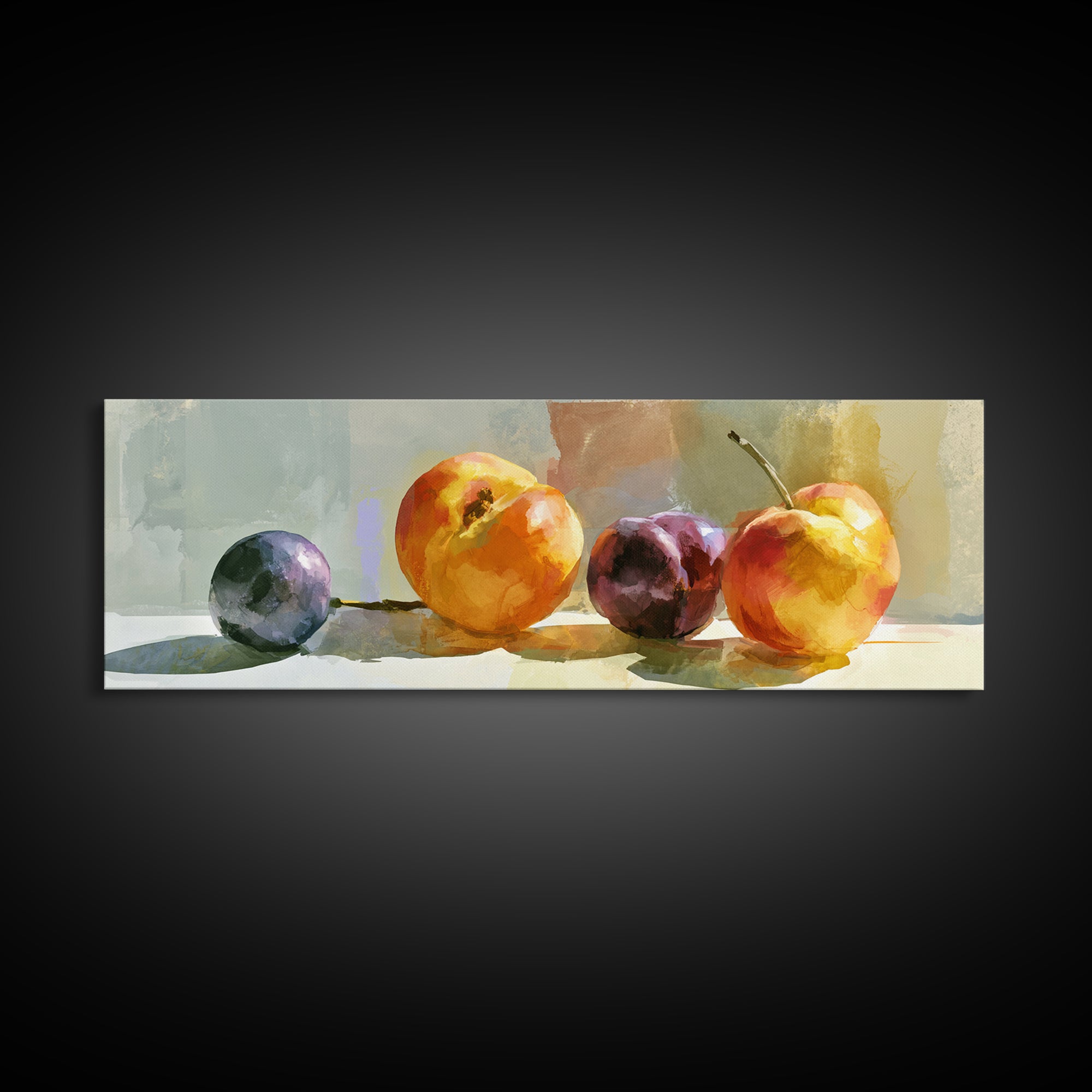Peach and Plum Still Life Canvas Print, Dining Room Art, Food Art, Dining Room Decor, Fine Art, Dining, Textured Painting, DRA-3x1-36