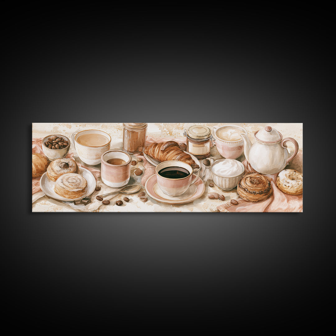 Coffee and Pastry Scene for Breakfast Nook Canvas Print, Dining Room Art, Modern Wall Art, Dining Room Decor, Fine Art, Dining, DRA-3x1-54
