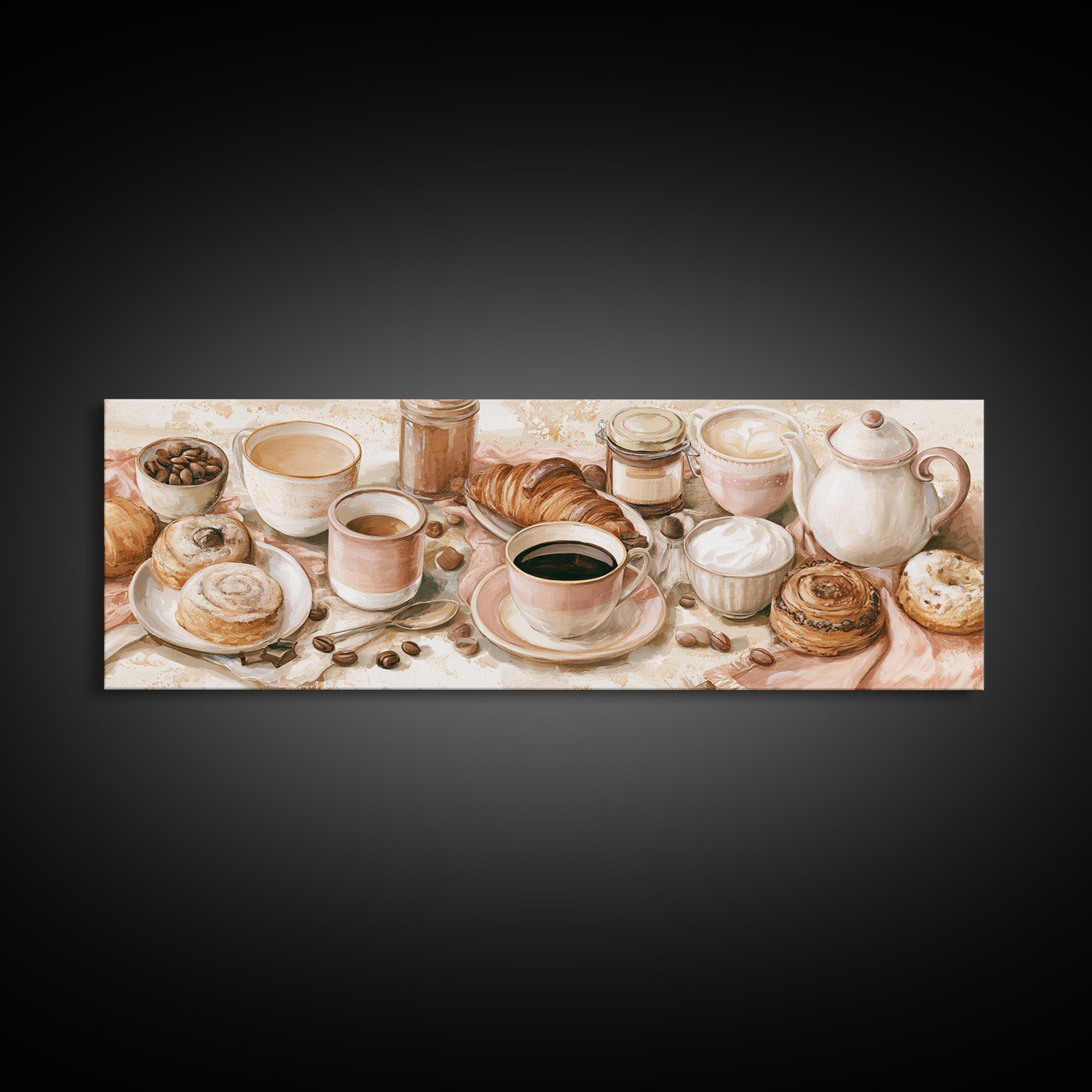 Coffee and Pastry Scene for Breakfast Nook Canvas Print, Dining Room Art, Modern Wall Art, Dining Room Decor, Fine Art, Dining, DRA-3x1-54