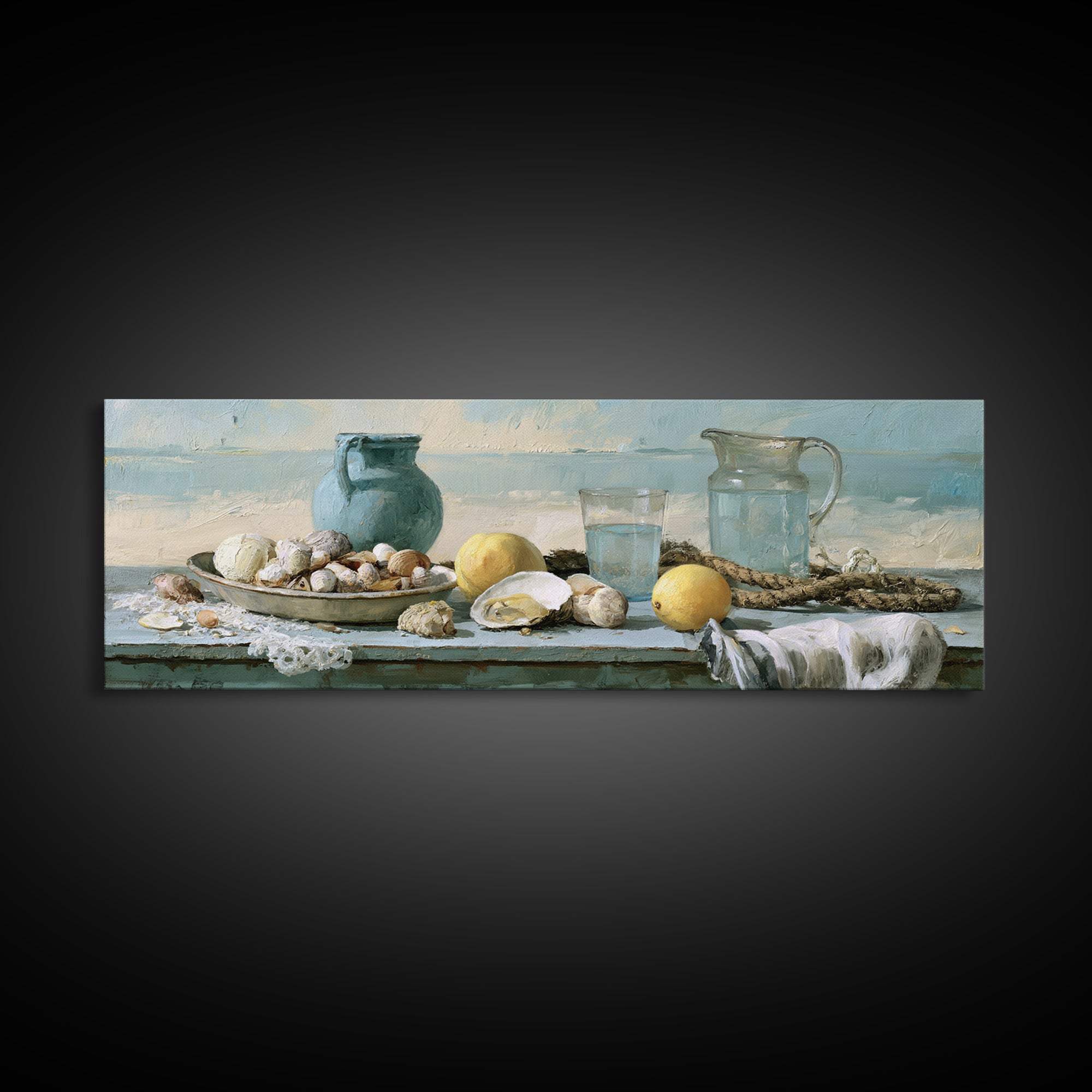 Shellfish and Lemon Still Life Framed Canvas Print, Dining Room Art, Art Print, Dining Room Decor, Dining, Abstract Art, DRA-3x1-56